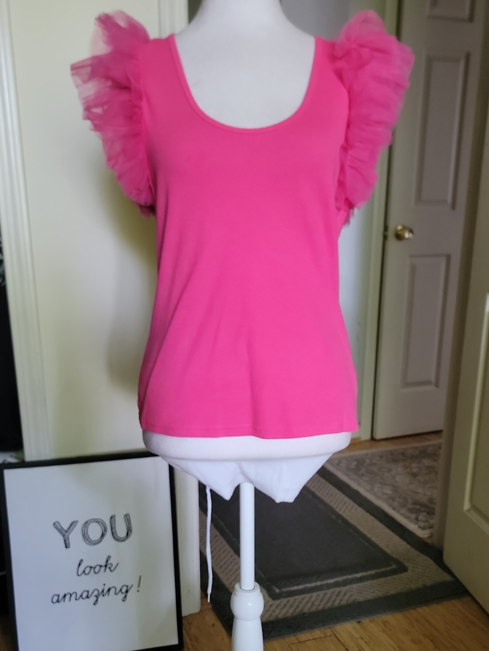 Dolan Bright Pink Ruffle Sleeve Tank Top